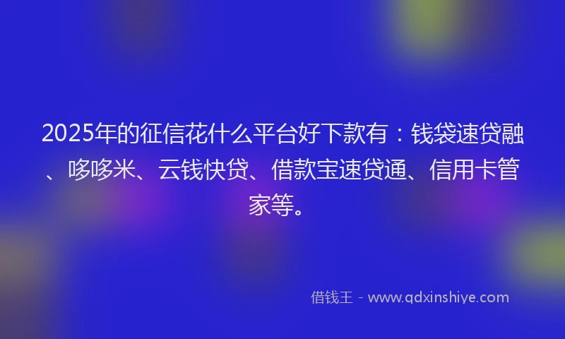 2025年的征信花什么平台好下款有：钱袋速贷融、哆哆米、云钱快贷、借款宝速贷通、信用卡管家等。