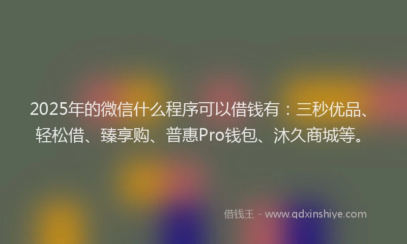 2025年的微信什么程序可以借钱有：三秒优品、轻松借、臻享购、普惠Pro钱包、沐久商城等。