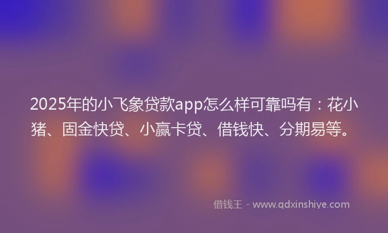 2025年的小飞象贷款app怎么样可靠吗有：花小猪、固金快贷、小赢卡贷、借钱快、分期易等。