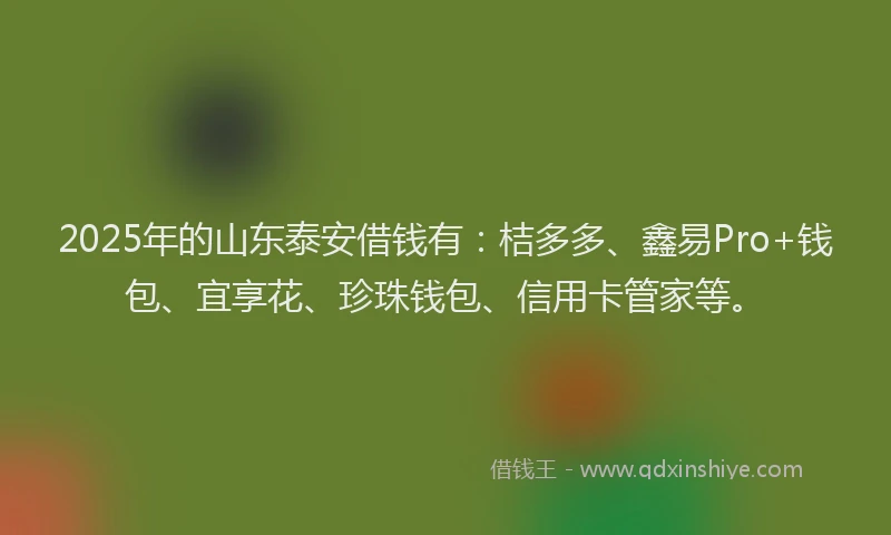 2025年的山东泰安借钱有：桔多多、鑫易Pro+钱包、宜享花、珍珠钱包、信用卡管家等。