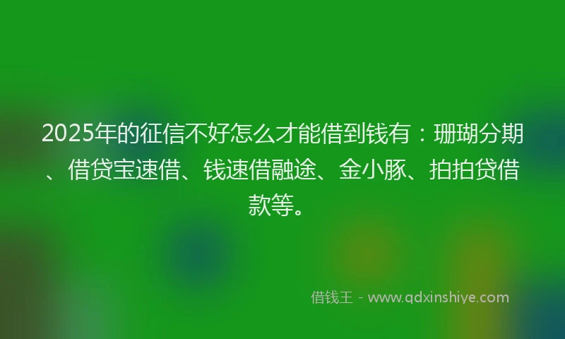 2025年的征信不好怎么才能借到钱有：珊瑚分期、借贷宝速借、钱速借融途、金小豚、拍拍贷借款等。