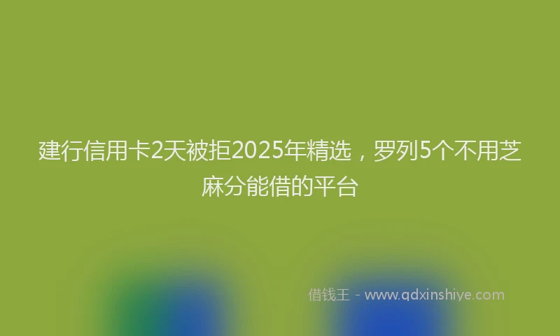 建行信用卡2天被拒2025年精选，罗列5个不用芝麻分能借的平台