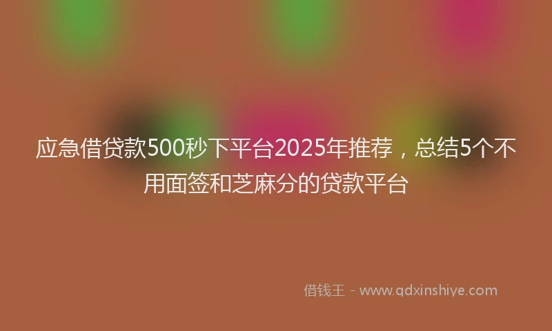 应急借贷款500秒下平台2025年推荐，总结5个不用面签和芝麻分的贷款平台