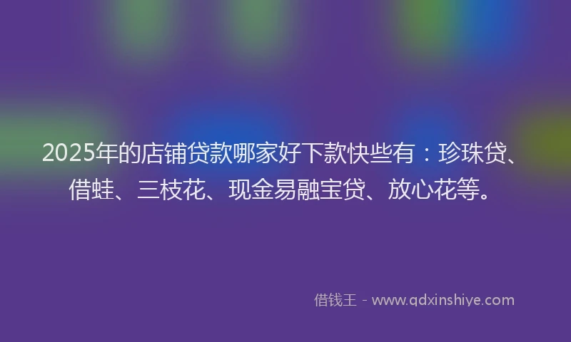 2025年的店铺贷款哪家好下款快些有：珍珠贷、借蛙、三枝花、现金易融宝贷、放心花等。