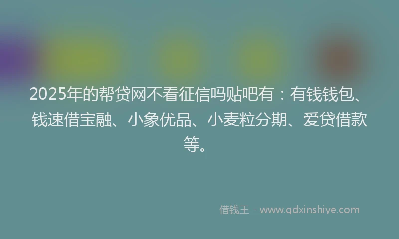 2025年的帮贷网不看征信吗贴吧有：有钱钱包、钱速借宝融、小象优品、小麦粒分期、爱贷借款等。