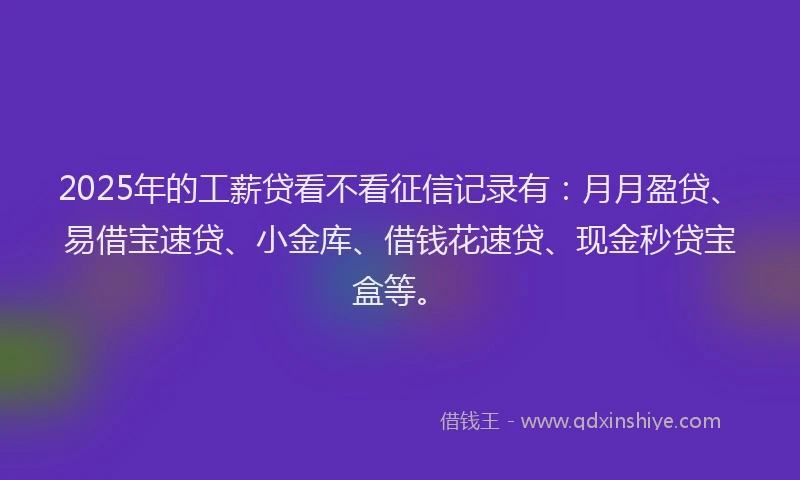 2025年的工薪贷看不看征信记录有：月月盈贷、易借宝速贷、小金库、借钱花速贷、现金秒贷宝盒等。