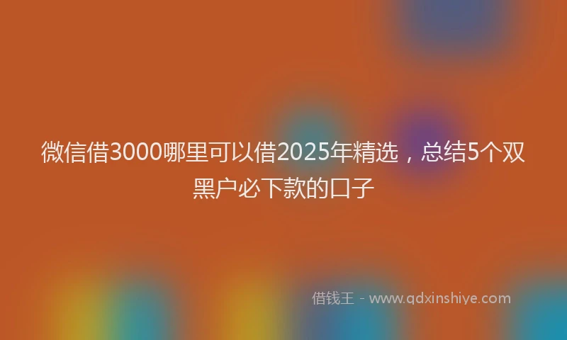 微信借3000哪里可以借2025年精选，总结5个双黑户必下款的口子