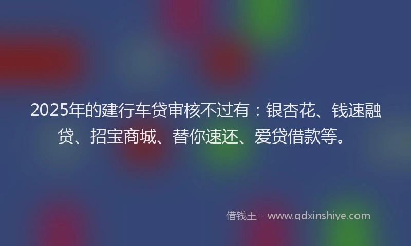 2025年的建行车贷审核不过有：银杏花、钱速融贷、招宝商城、替你速还、爱贷借款等。