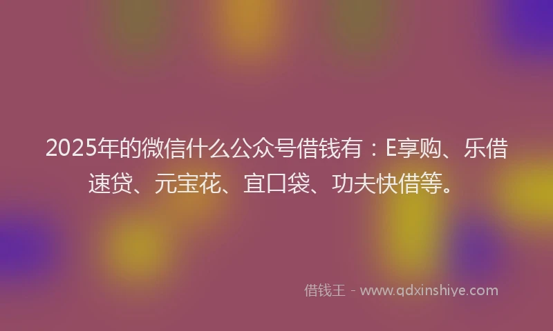 2025年的微信什么公众号借钱有：E享购、乐借速贷、元宝花、宜口袋、功夫快借等。