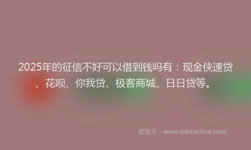 2025年的征信不好可以借到钱吗有：现金侠速贷、花呗、你我贷、极客商城、日日贷等。