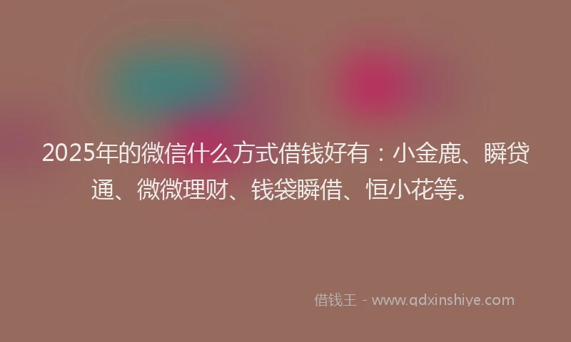 2025年的微信什么方式借钱好有：小金鹿、瞬贷通、微微理财、钱袋瞬借、恒小花等。