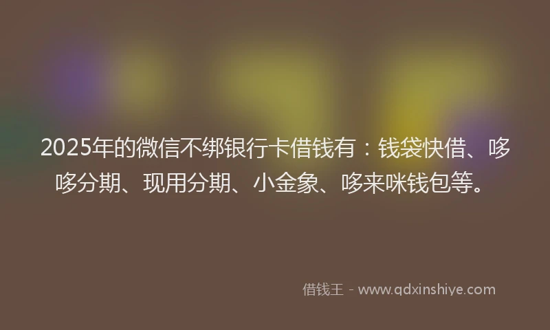2025年的微信不绑银行卡借钱有：钱袋快借、哆哆分期、现用分期、小金象、哆来咪钱包等。