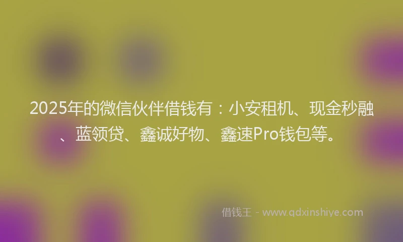 2025年的微信伙伴借钱有：小安租机、现金秒融、蓝领贷、鑫诚好物、鑫速Pro钱包等。