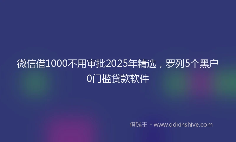 微信借1000不用审批2025年精选，罗列5个黑户0门槛贷款软件