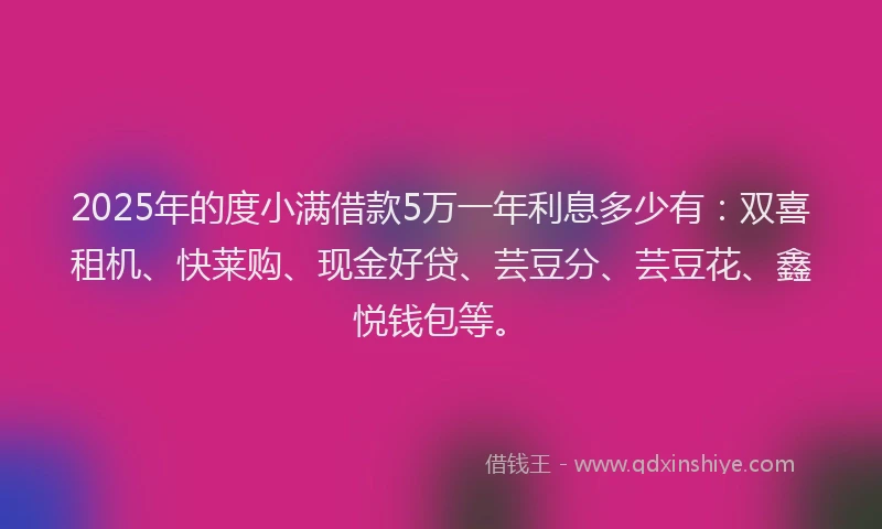 2025年的度小满借款5万一年利息多少有：双喜租机、快莱购、现金好贷、芸豆分、芸豆花、鑫悦钱包等。