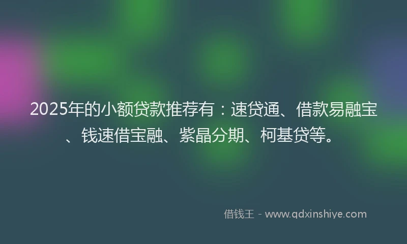 2025年的小额贷款推荐有：速贷通、借款易融宝、钱速借宝融、紫晶分期、柯基贷等。