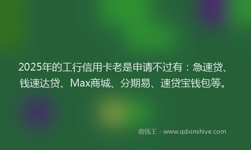 2025年的工行信用卡老是申请不过有：急速贷、钱速达贷、Max商城、分期易、速贷宝钱包等。