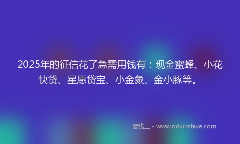 2025年的征信花了急需用钱有：现金蜜蜂、小花快贷、星愿贷宝、小金象、金小豚等。
