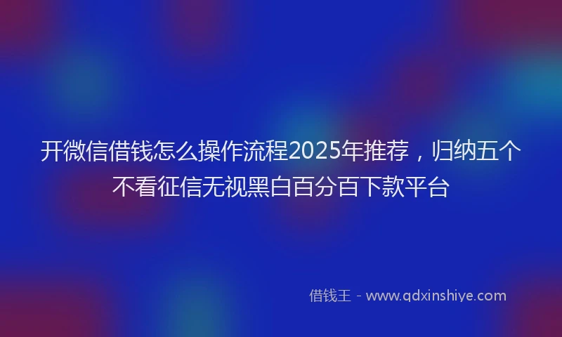 开微信借钱怎么操作流程2025年推荐，归纳五个不看征信无视黑白百分百下款平台