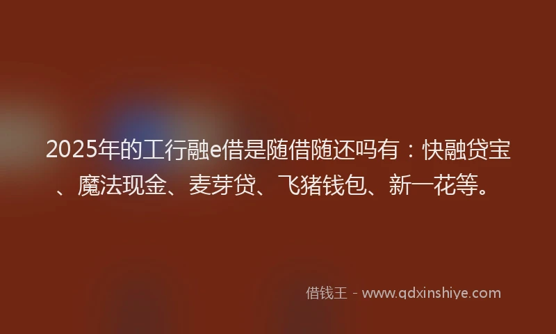 2025年的工行融e借是随借随还吗有：快融贷宝、魔法现金、麦芽贷、飞猪钱包、新一花等。