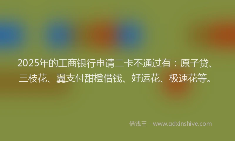 2025年的工商银行申请二卡不通过有：原子贷、三枝花、翼支付甜橙借钱、好运花、极速花等。