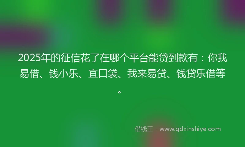 2025年的征信花了在哪个平台能贷到款有：你我易借、钱小乐、宜口袋、我来易贷、钱贷乐借等。