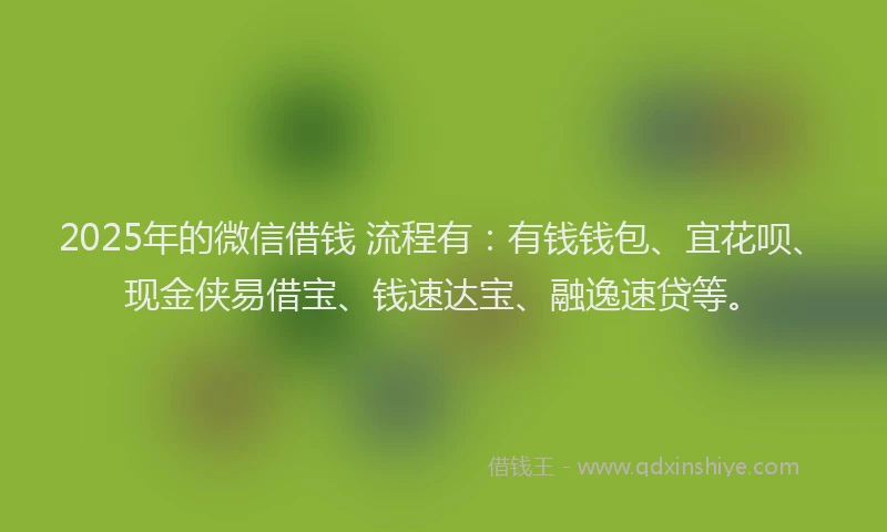 2025年的微信借钱 流程有：有钱钱包、宜花呗、现金侠易借宝、钱速达宝、融逸速贷等。
