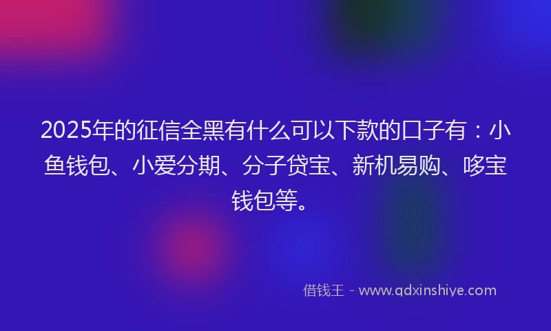2025年的征信全黑有什么可以下款的口子有：小鱼钱包、小爱分期、分子贷宝、新机易购、哆宝钱包等。