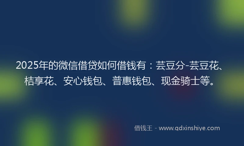 2025年的微信借贷如何借钱有：芸豆分-芸豆花、桔享花、安心钱包、普惠钱包、现金骑士等。