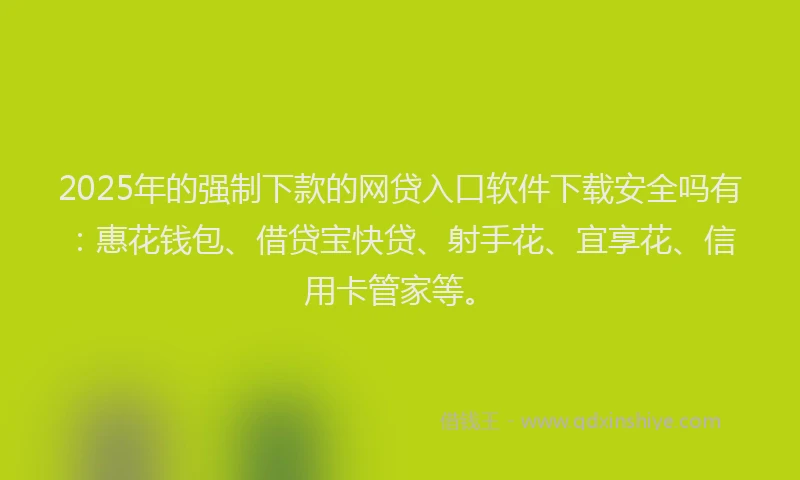2025年的强制下款的网贷入口软件下载安全吗有：惠花钱包、借贷宝快贷、射手花、宜享花、信用卡管家等。