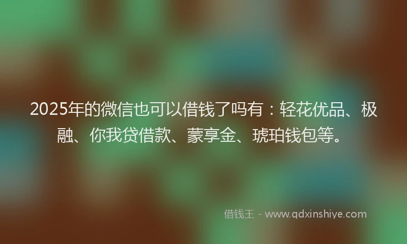 2025年的微信也可以借钱了吗有：轻花优品、极融、你我贷借款、蒙享金、琥珀钱包等。