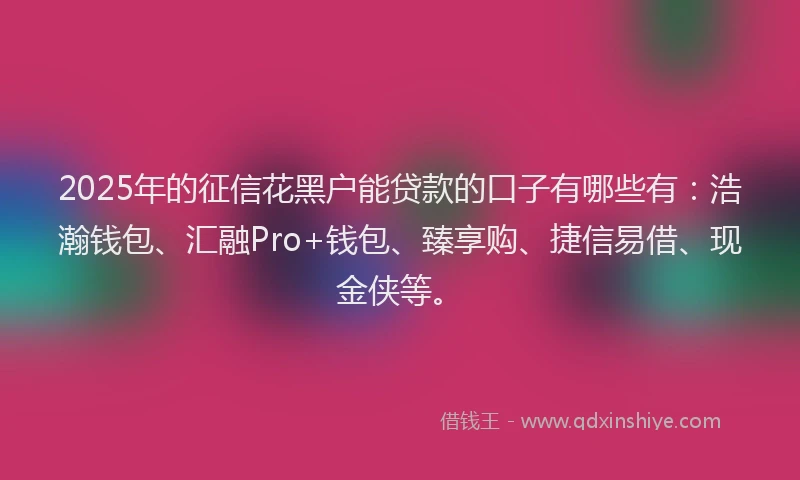 2025年的征信花黑户能贷款的口子有哪些有：浩瀚钱包、汇融Pro+钱包、臻享购、捷信易借、现金侠等。