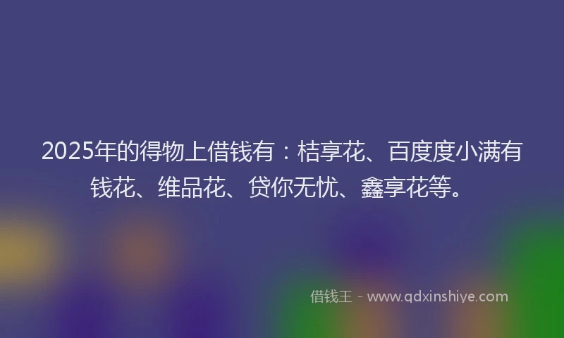 2025年的得物上借钱有：桔享花、百度度小满有钱花、维品花、贷你无忧、鑫享花等。