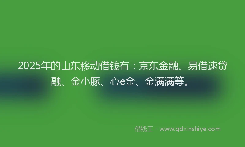 2025年的山东移动借钱有：京东金融、易借速贷融、金小豚、心e金、金满满等。