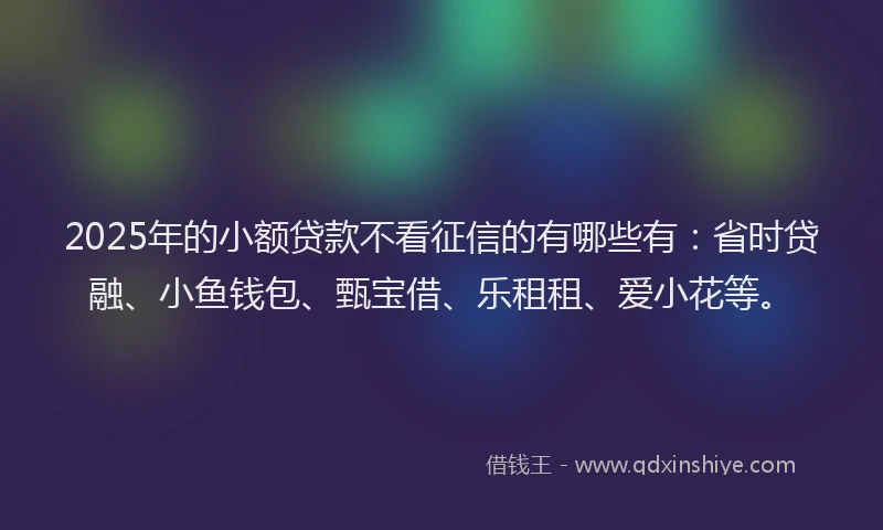 2025年的小额贷款不看征信的有哪些有：省时贷融、小鱼钱包、甄宝借、乐租租、爱小花等。