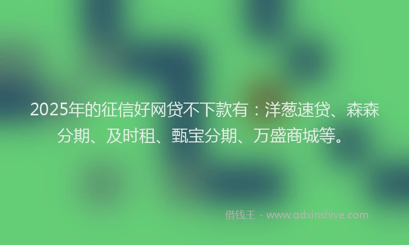 2025年的征信好网贷不下款有：洋葱速贷、森森分期、及时租、甄宝分期、万盛商城等。