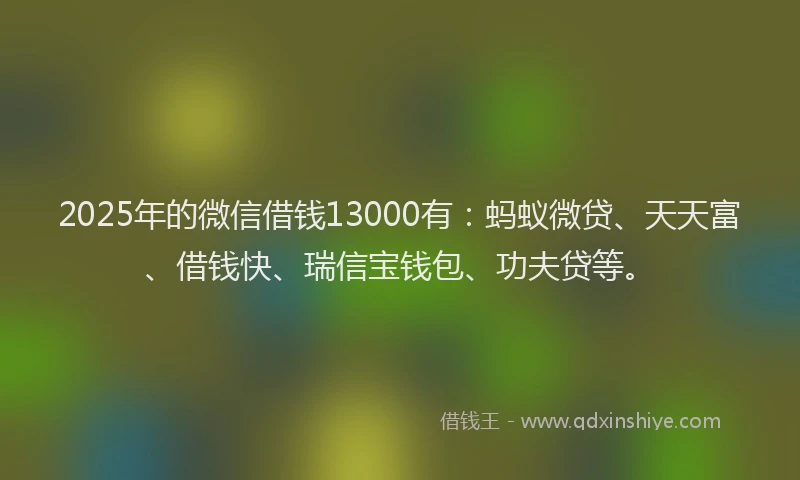 2025年的微信借钱13000有：蚂蚁微贷、天天富、借钱快、瑞信宝钱包、功夫贷等。