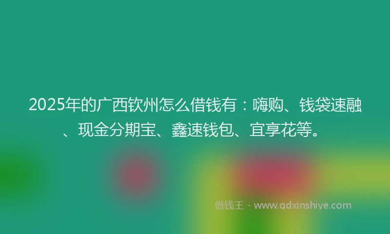 2025年的广西钦州怎么借钱有：嗨购、钱袋速融、现金分期宝、鑫速钱包、宜享花等。