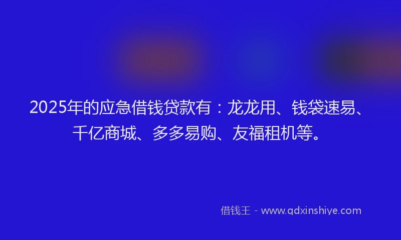 2025年的应急借钱贷款有：龙龙用、钱袋速易、千亿商城、多多易购、友福租机等。
