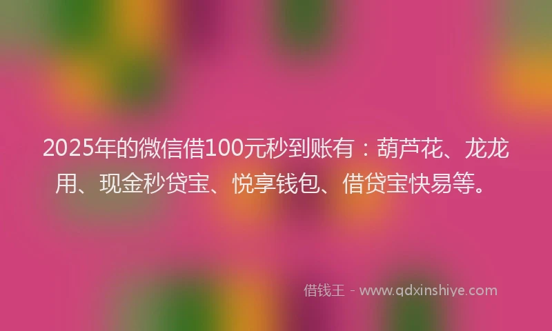 2025年的微信借100元秒到账有：葫芦花、龙龙用、现金秒贷宝、悦享钱包、借贷宝快易等。