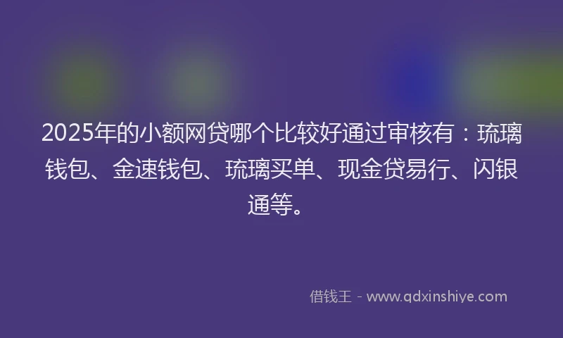 2025年的小额网贷哪个比较好通过审核有：琉璃钱包、金速钱包、琉璃买单、现金贷易行、闪银通等。
