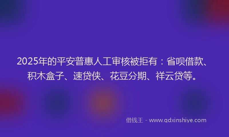 2025年的平安普惠人工审核被拒有：省呗借款、积木盒子、速贷侠、花豆分期、祥云贷等。