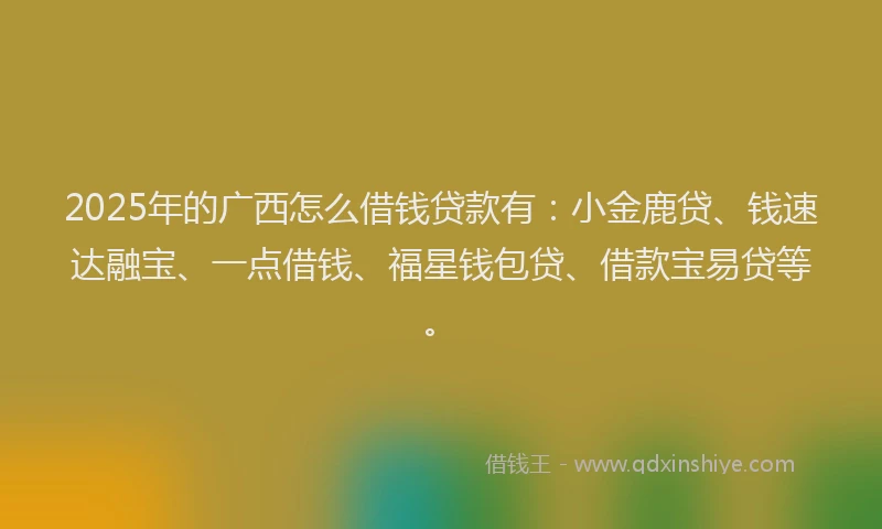 2025年的广西怎么借钱贷款有：小金鹿贷、钱速达融宝、一点借钱、福星钱包贷、借款宝易贷等。