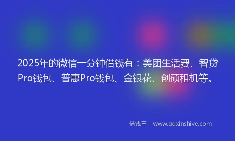 2025年的微信一分钟借钱有：美团生活费、智贷Pro钱包、普惠Pro钱包、金银花、创硕租机等。