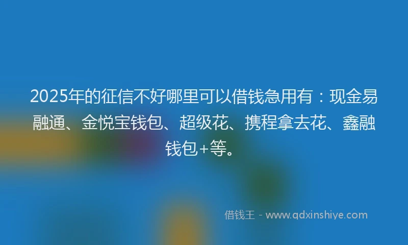 2025年的征信不好哪里可以借钱急用有：现金易融通、金悦宝钱包、超级花、携程拿去花、鑫融钱包+等。