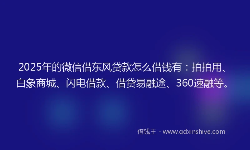 2025年的微信借东风贷款怎么借钱有：拍拍用、白象商城、闪电借款、借贷易融途、360速融等。
