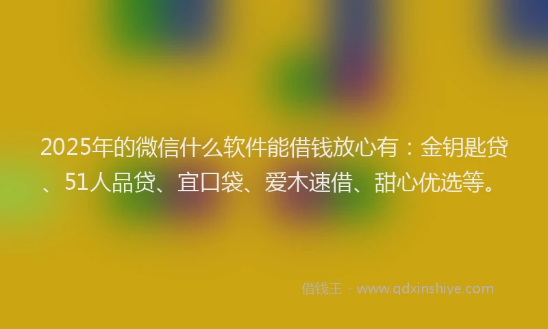 2025年的微信什么软件能借钱放心有：金钥匙贷、51人品贷、宜口袋、爱木速借、甜心优选等。