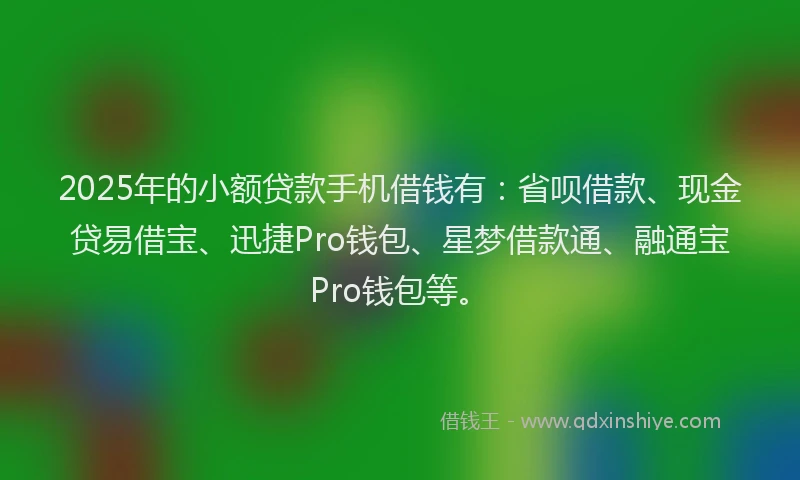 2025年的小额贷款手机借钱有：省呗借款、现金贷易借宝、迅捷Pro钱包、星梦借款通、融通宝Pro钱包等。