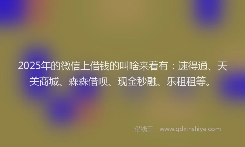 2025年的微信上借钱的叫啥来着有：速得通、天美商城、森森借呗、现金秒融、乐租租等。
