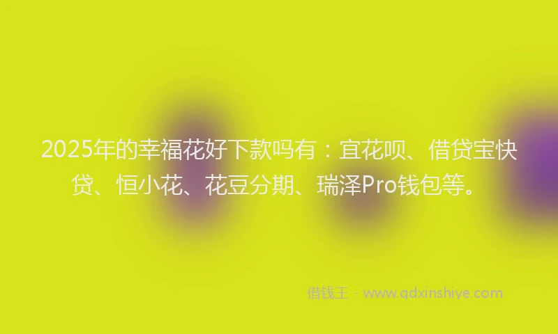 2025年的幸福花好下款吗有：宜花呗、借贷宝快贷、恒小花、花豆分期、瑞泽Pro钱包等。